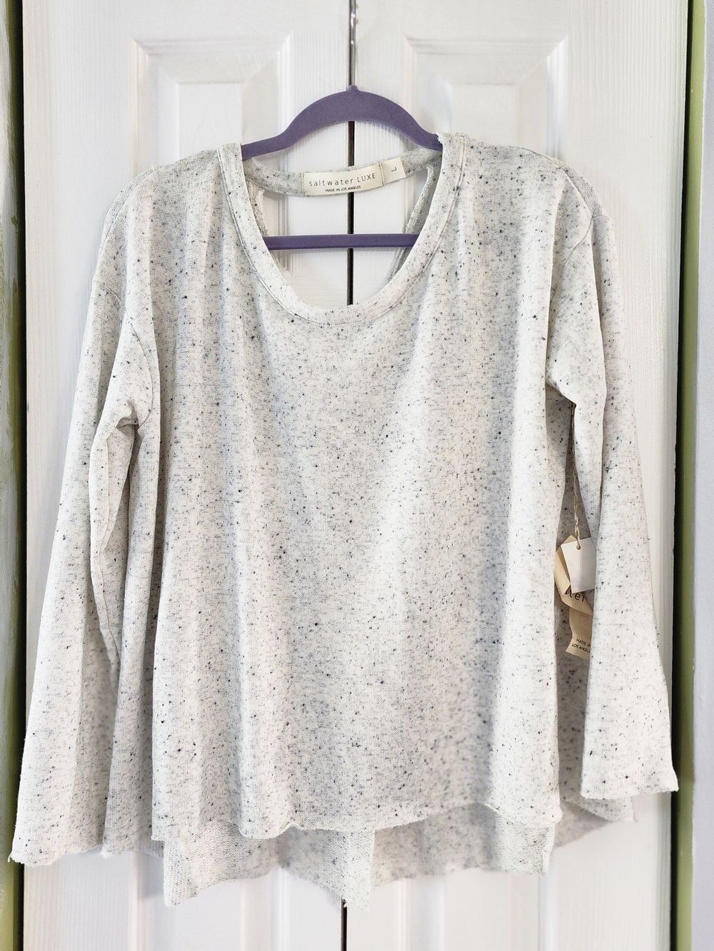 saltwater LUXE Speckled Light Cream Long Sleeve Tee With Raw Edges Grunge